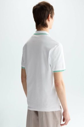 Men Stretch-Piqué Half-Zip Slim Fit Polo Shirt Purificacion Garci White Polo Shirts - Image 3