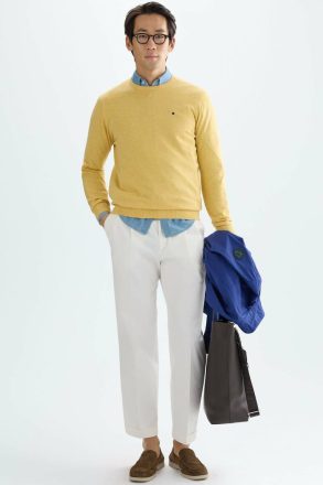 Men Sweatshirts Cotton Crew-Neck Sweater Purificacion Garci Yellow - Image 4