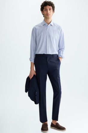 Men Tropical Wool Classic Fit Suit Trousers Trousers Purificacion Garci Navy - Image 4