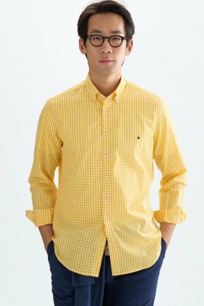 Men Yellow/White Purificacion Garci Gingham Check Poplin Shirt Shirts