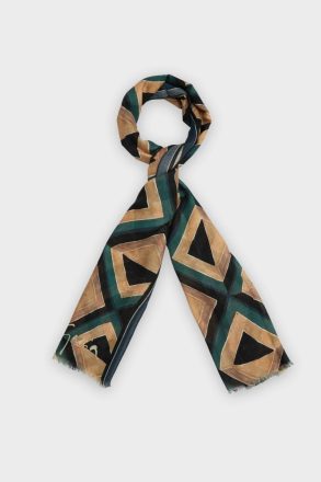 Navy Blue/Green/Beige Scarves Purificacion Garci Women Mosaicubo Wool Scarf - Image 2