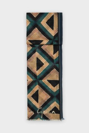 Navy Blue/Green/Beige Scarves Purificacion Garci Women Mosaicubo Wool Scarf