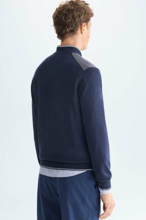 Navy/Ecru Outerwear Pima Cotton Jacquard Knit Bomber Jacket Men Purificacion Garci - Image 3