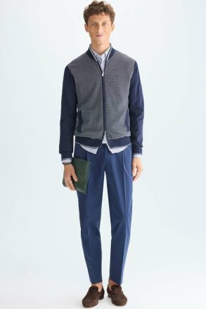 Navy/Ecru Outerwear Pima Cotton Jacquard Knit Bomber Jacket Men Purificacion Garci - Image 4