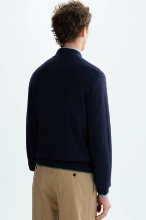Navy Knitwear Men Pima Cotton Textured Knit Bomber Jacket Purificacion Garci - Image 3