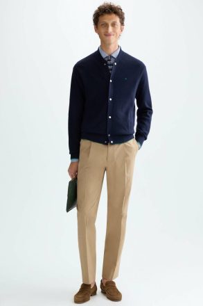 Navy Knitwear Men Pima Cotton Textured Knit Bomber Jacket Purificacion Garci - Image 4