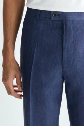 Navy Linen Classic Fit Suit Trousers Purificacion Garci Trousers Men - Image 2