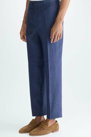 Navy Linen Classic Fit Suit Trousers Purificacion Garci Trousers Men