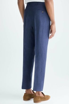Navy Linen Classic Fit Suit Trousers Purificacion Garci Trousers Men - Image 3