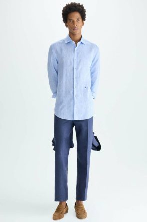 Navy Linen Classic Fit Suit Trousers Purificacion Garci Trousers Men - Image 4