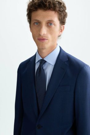Navy Purificacion Garci Wool Bird's Eye Weave Classic Fit Suit Jacket Suits And Blazers Men - Image 2