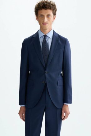 Navy Purificacion Garci Wool Bird's Eye Weave Classic Fit Suit Jacket Suits And Blazers Men