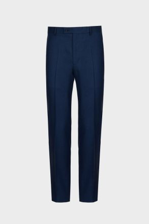 Navy Trousers Men Purificacion Garci Wool Bird's Eye Weave Classic Fit Suit Trousers - Image 5