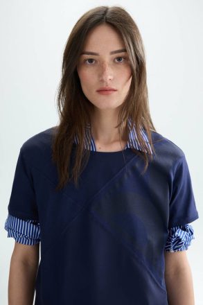 Origami Jersey Chiffon Straight-Fit T-Shirt Navy Purificacion Garci Women T-Shirts And Tops - Image 2