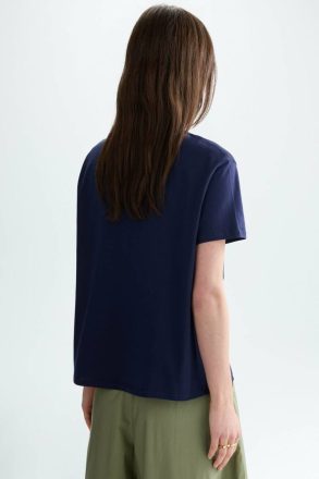 Origami Jersey Chiffon Straight-Fit T-Shirt Navy Purificacion Garci Women T-Shirts And Tops - Image 3