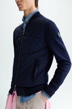 Origami Quilted Nylon Knit Bomber Jacket Men Knitwear Purificacion Garci Navy - Image 2