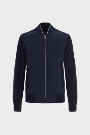 Origami Quilted Nylon Knit Bomber Jacket Men Knitwear Purificacion Garci Navy - Image 5