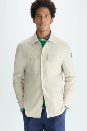 Outerwear Beige Men Mesh-Textured Technical Nylon Overshirt Purificacion Garci