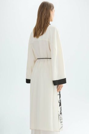 Outerwear Ecru/Black Women Floral Print Crepe Oversize Dust Coat Purificacion Garci - Image 3