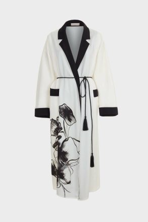 Outerwear Ecru/Black Women Floral Print Crepe Oversize Dust Coat Purificacion Garci - Image 5
