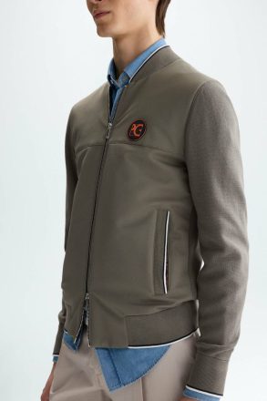 Outerwear Khaki Purificacion Garci Men Quilted Cotton Knit Bomber Jacket - Image 2