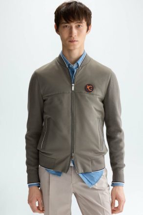 Outerwear Khaki Purificacion Garci Men Quilted Cotton Knit Bomber Jacket