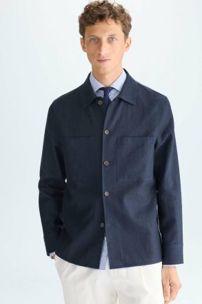 Outerwear Linen Cotton Textured Overshirt Purificacion Garci Navy Men