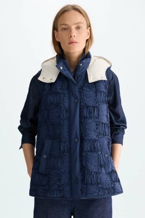 Outerwear Navy Purificacion Garci Women Detachable Hood Quilted Technical Gilet