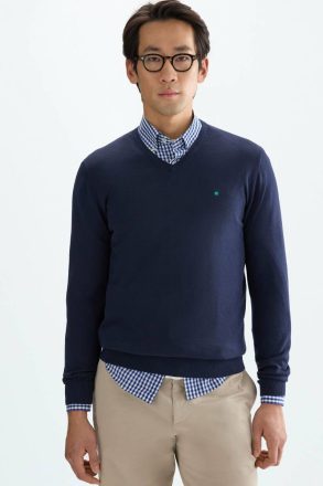 Pima Cotton V-Neck Sweater Navy Purificacion Garci Men Sweatshirts