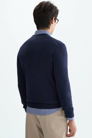 Pima Cotton V-Neck Sweater Navy Purificacion Garci Men Sweatshirts - Image 3