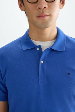 Piqué Polo Shirt Men Purificacion Garci Royal Blue Polo Shirts - Image 2