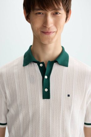 Polo Shirts Pointelle Knit Polo Shirt Purificacion Garci Ecru/Green Men - Image 2