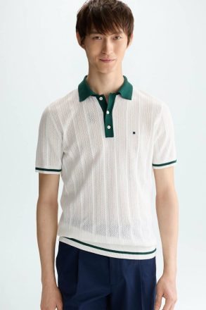 Polo Shirts Pointelle Knit Polo Shirt Purificacion Garci Ecru/Green Men
