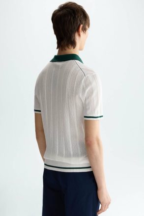 Polo Shirts Pointelle Knit Polo Shirt Purificacion Garci Ecru/Green Men - Image 3