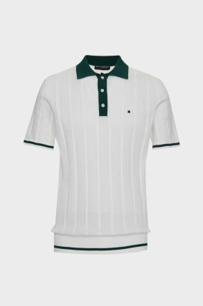 Polo Shirts Pointelle Knit Polo Shirt Purificacion Garci Ecru/Green Men - Image 5