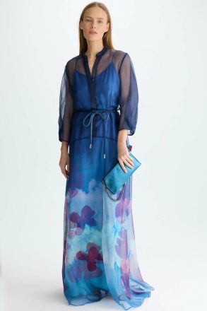 Print Organza Long Shirt Dress Women Purificacion Garci Navy/Blue Evening
