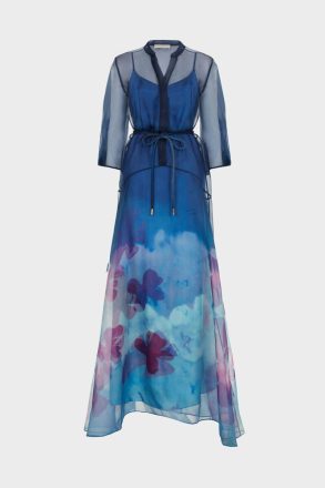 Print Organza Long Shirt Dress Women Purificacion Garci Navy/Blue Evening - Image 5