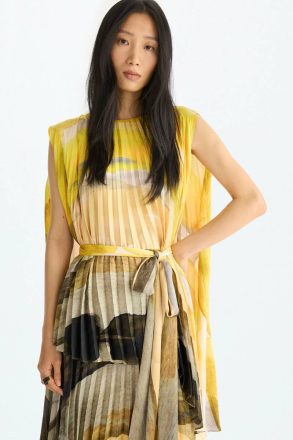 Print Twill A-Line Pleated Dress Dresses Yellow/Multicolour Purificacion Garci Women - Image 2