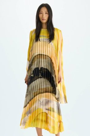 Print Twill A-Line Pleated Dress Dresses Yellow/Multicolour Purificacion Garci Women