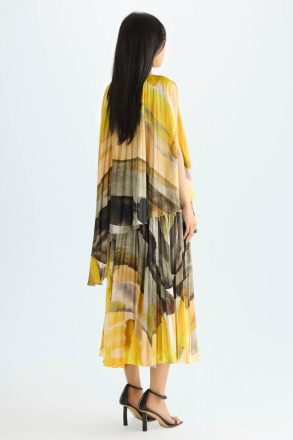 Print Twill A-Line Pleated Dress Dresses Yellow/Multicolour Purificacion Garci Women - Image 3