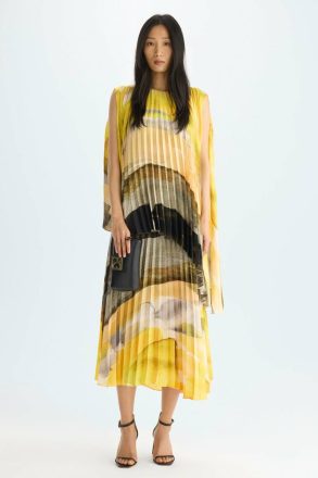 Print Twill A-Line Pleated Dress Dresses Yellow/Multicolour Purificacion Garci Women - Image 4