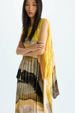 Print Twill A-Line Pleated Dress Dresses Yellow/Multicolour Purificacion Garci Women - Image 5