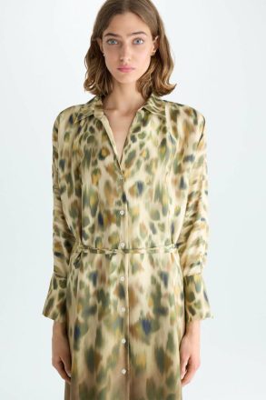 Print Twill Oversize Midi Shirt Dress Khaki/Beige/Brown Dresses Women Purificacion Garci - Image 2