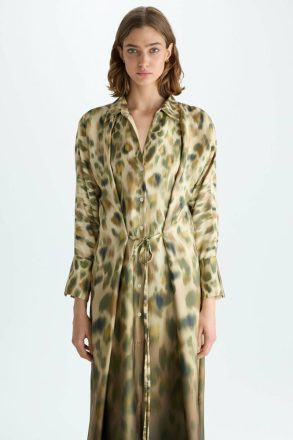 Print Twill Oversize Midi Shirt Dress Khaki/Beige/Brown Dresses Women Purificacion Garci