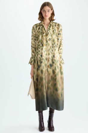 Print Twill Oversize Midi Shirt Dress Khaki/Beige/Brown Dresses Women Purificacion Garci - Image 4