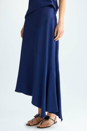 Purificacion Garci Asymmetric Satin A-Line Skirt Women Navy Evening