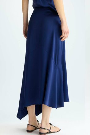 Purificacion Garci Asymmetric Satin A-Line Skirt Women Navy Evening - Image 3