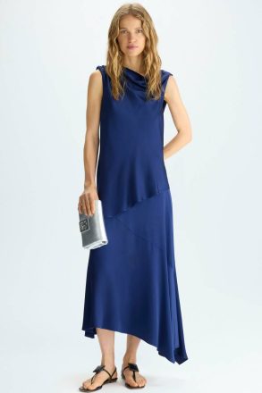 Purificacion Garci Asymmetric Satin A-Line Skirt Women Navy Evening - Image 5