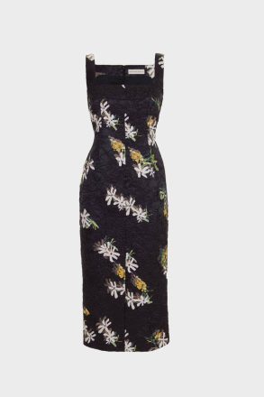 Purificacion Garci Black/Multicolor Women Evening Florigami Print Crinkle Satin Fitted Midi Dress - Image 5