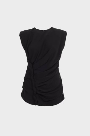 Purificacion Garci Black Women Shoulder-Padded Draped Crepe Fitted Top Shirts - Image 5
